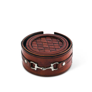 Premium Genuine Leather Coaster Set Bit - Set of 6