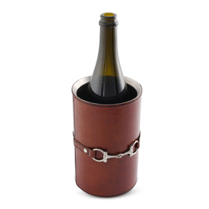 Premium Genuine Leather Bit Wine Bottle Chiller  - Stainless Lined