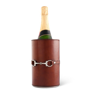 Premium Genuine Leather Bit Wine Bottle Chiller  - Stainless Lined