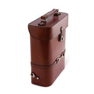 Premium Genuine Leather Double Wine Bottle Carrier / Tote with Bit Design