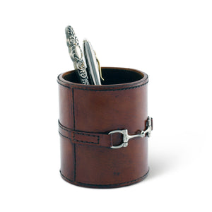 Premium Genuine Leather Stirrup Office Pen Holder